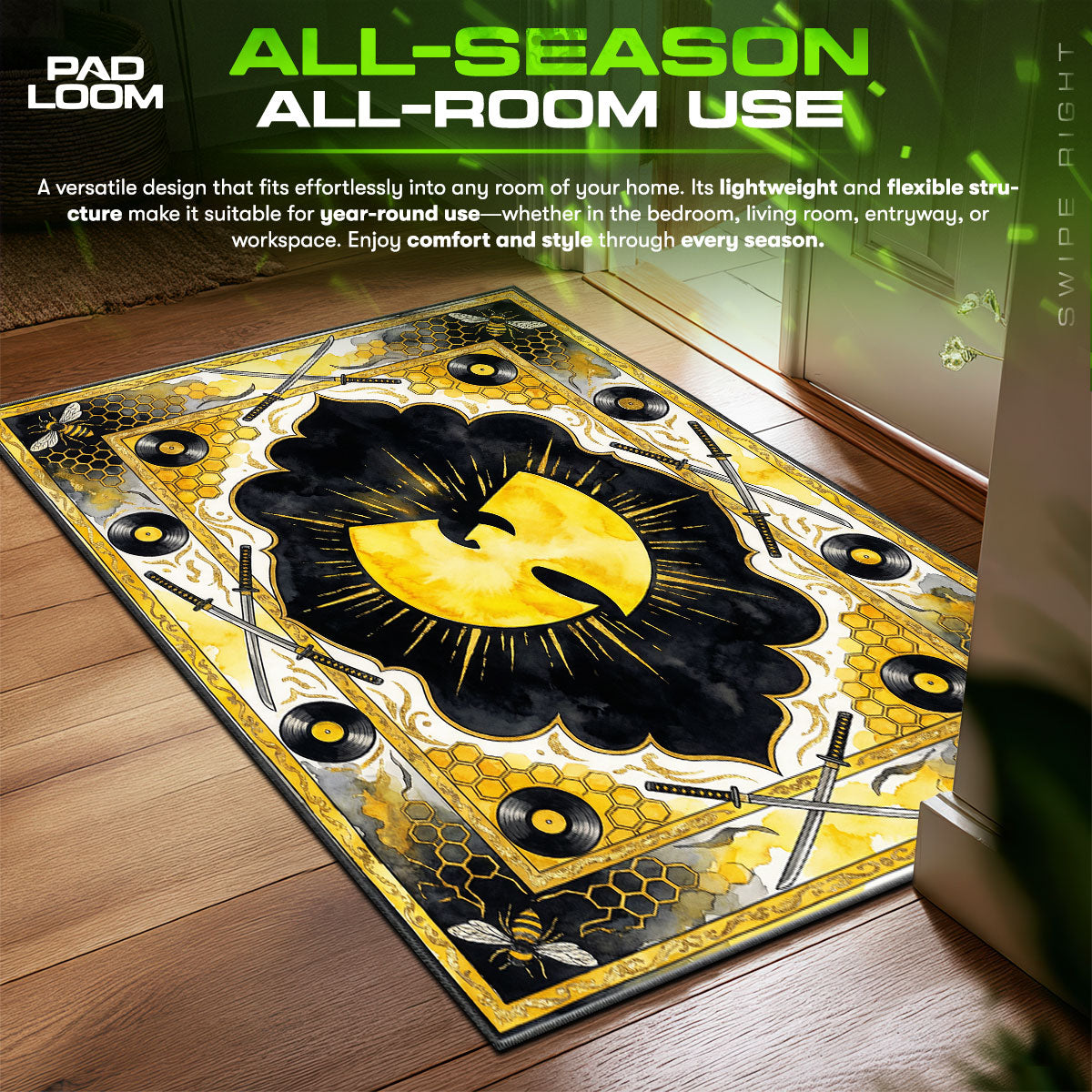 Wu Tang Clan Gold Killa Beez Streetwear Floor fan rug — premium quality print