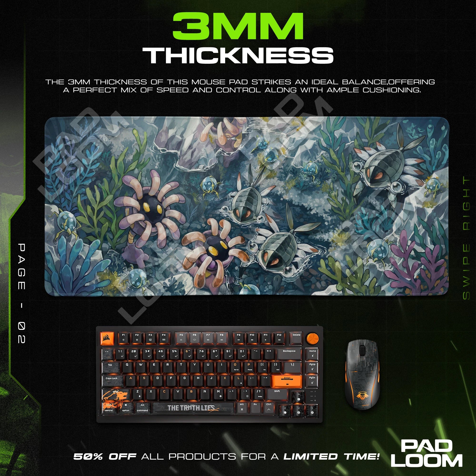 Wugtrio Coral Reef artwork close-up on the mouse pad surface