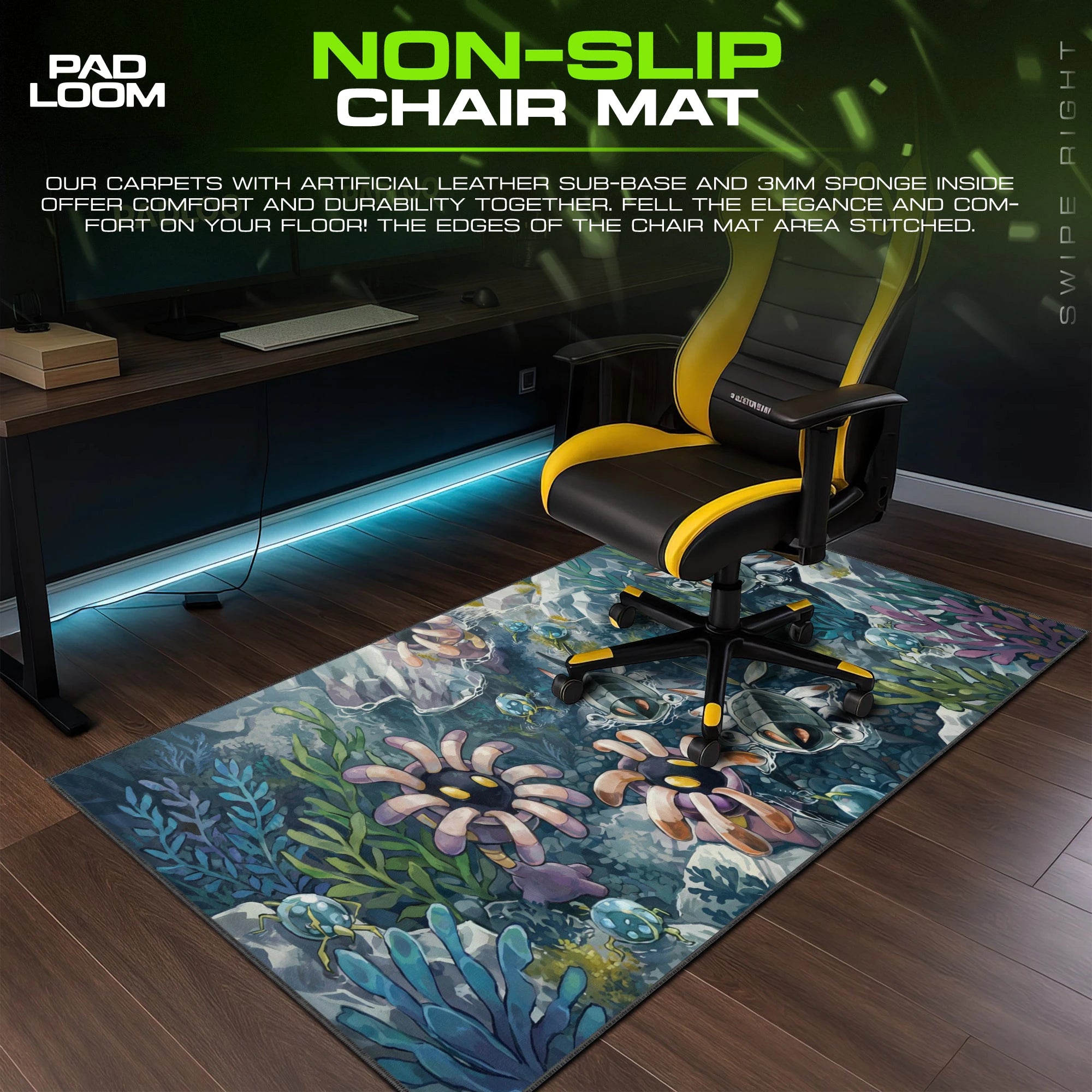 Wugtrio Coral Reef – stitched-edge, non-slip mouse pad detail