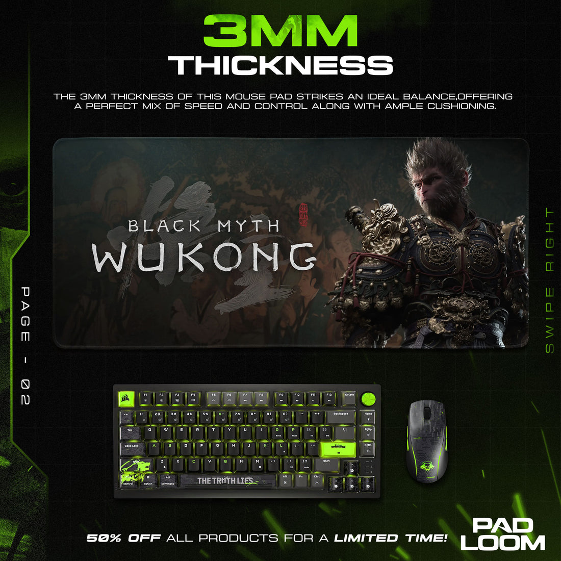 Wukong Warrior Armor Mouse Pad, Black Myth Game Desk Mat