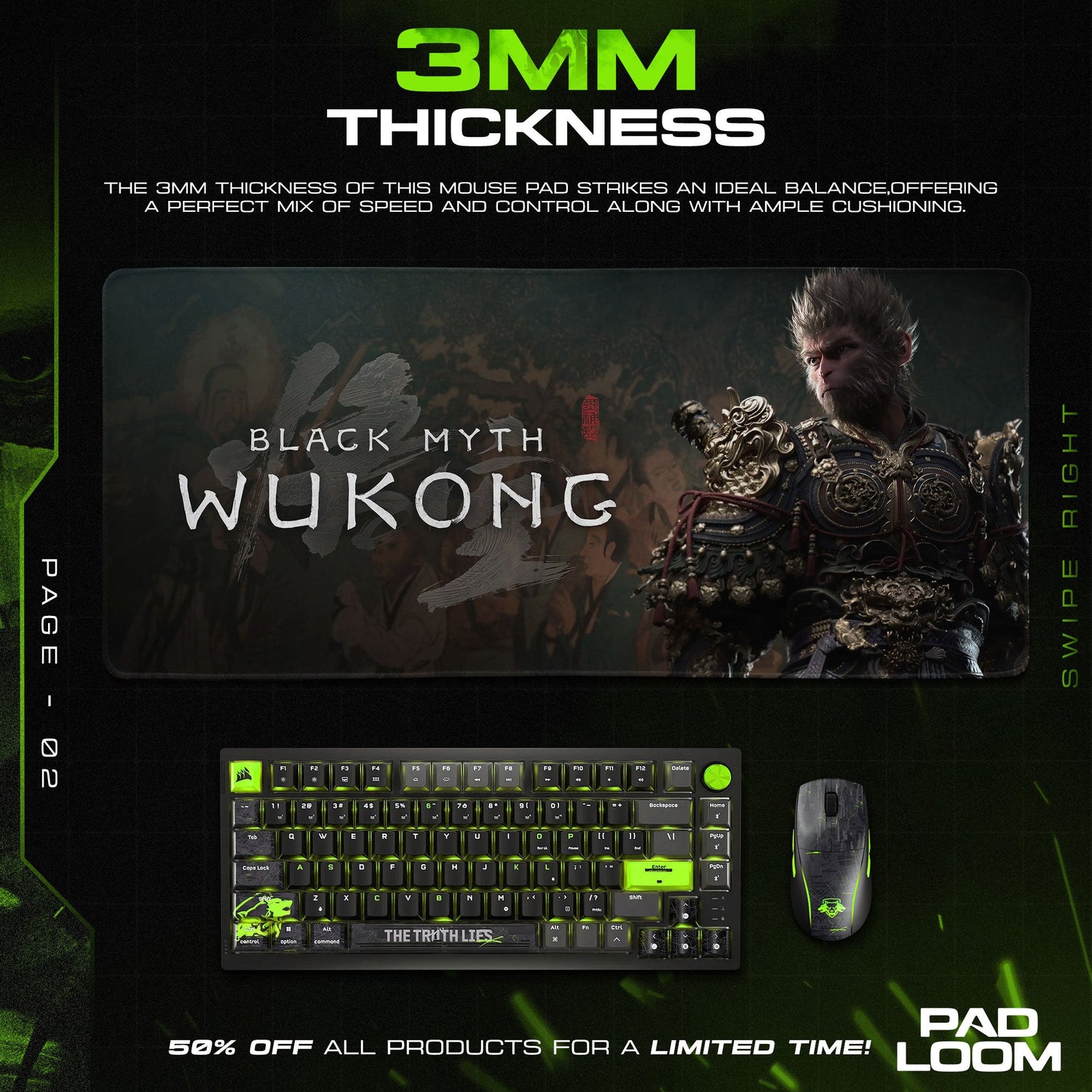 Wukong Warrior Armor Mouse Pad, Black Myth Game Desk Mat Padloom