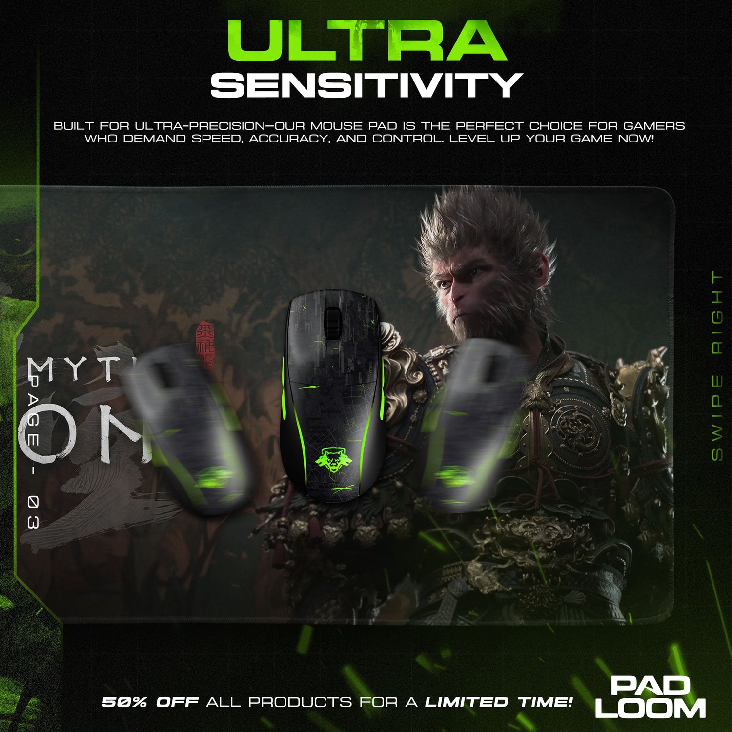Wukong Warrior Armor Mouse Pad, Black Myth Game Desk Mat Padloom
