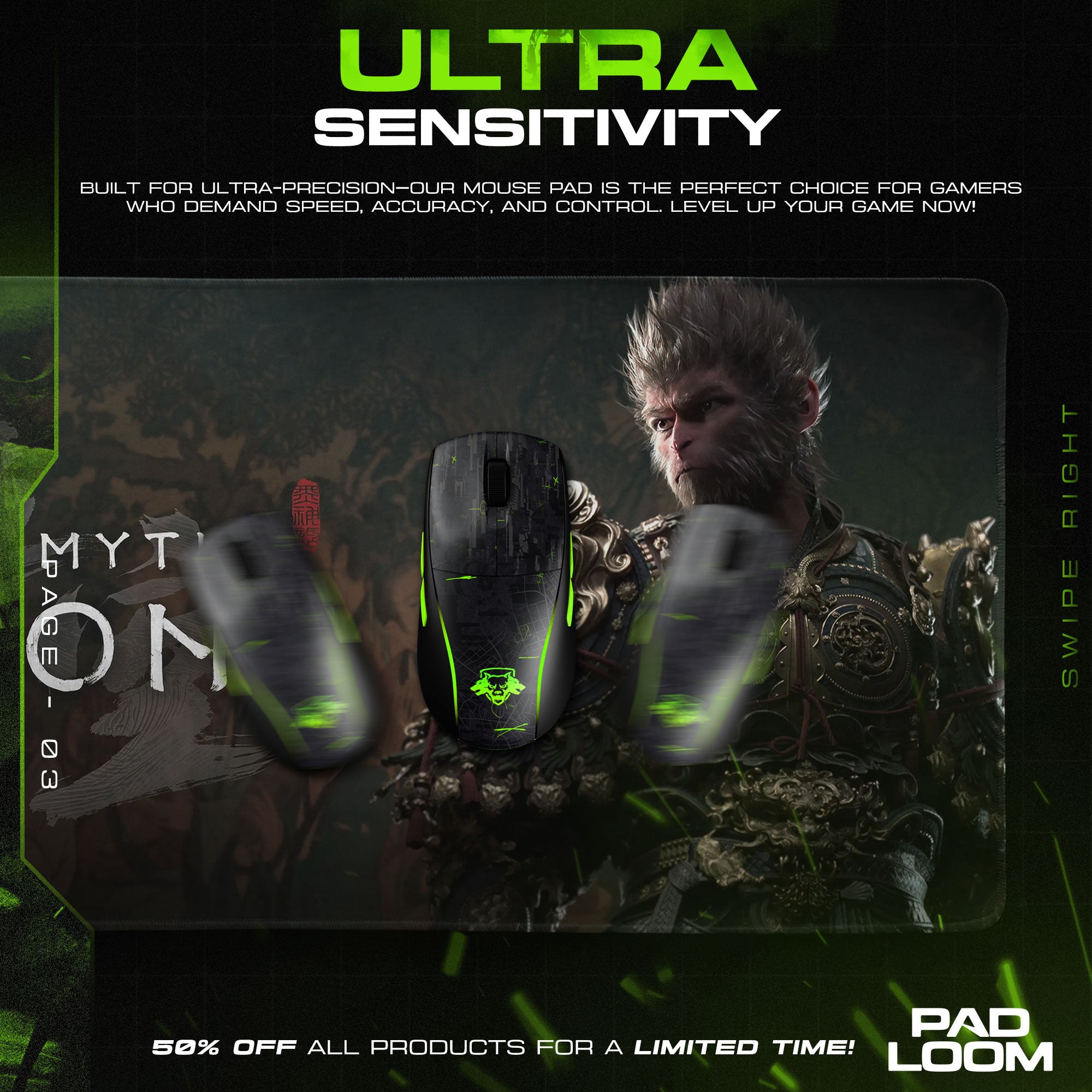 Wukong Warrior Armor Mouse Pad, Black Myth Game Desk Mat