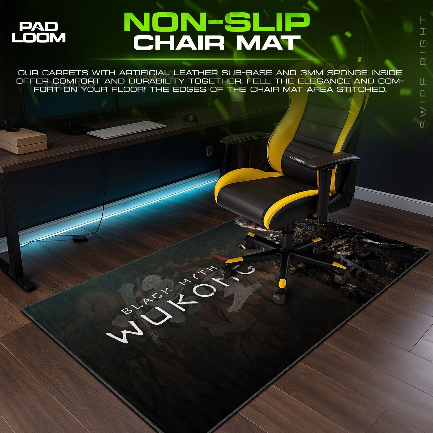 Wukong Warrior Armor Mouse Pad, Black Myth Game Desk Mat Padloom