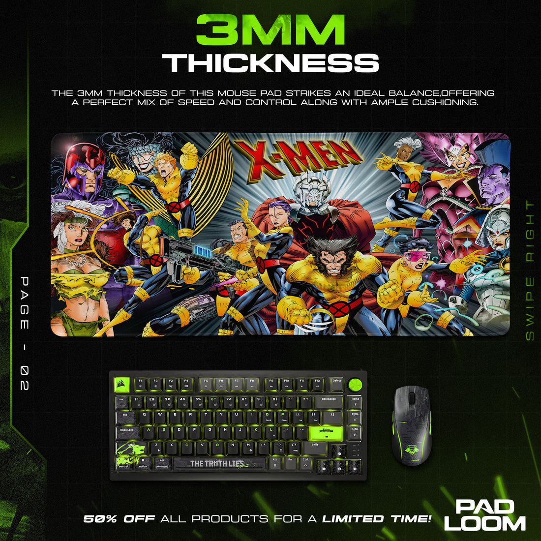 X-Men Mouse Pad, Classic Team Marvel Gaming Desk Mat