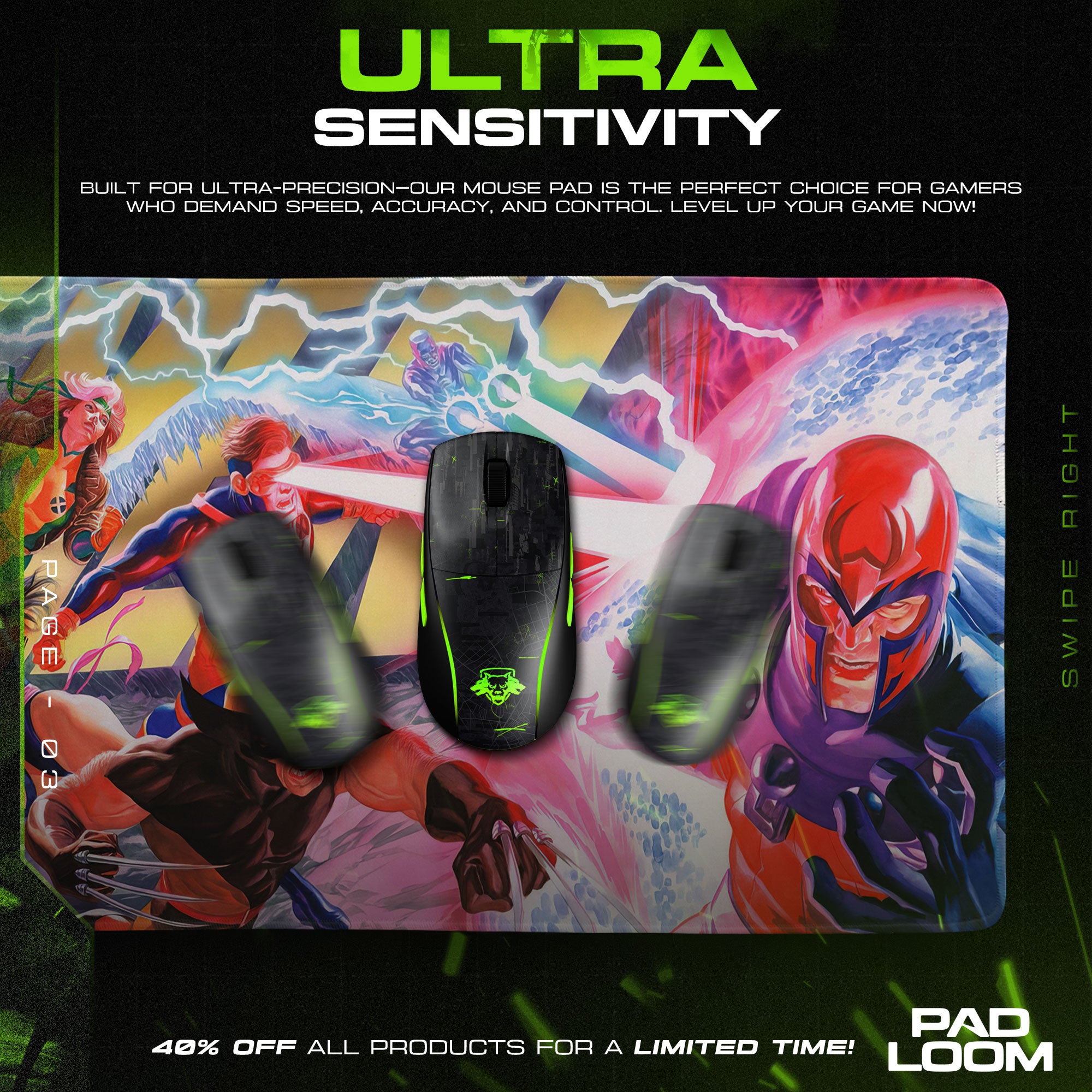 X-Men Mutant Showdown Mouse Pad, Marvel Gaming Desk Mat