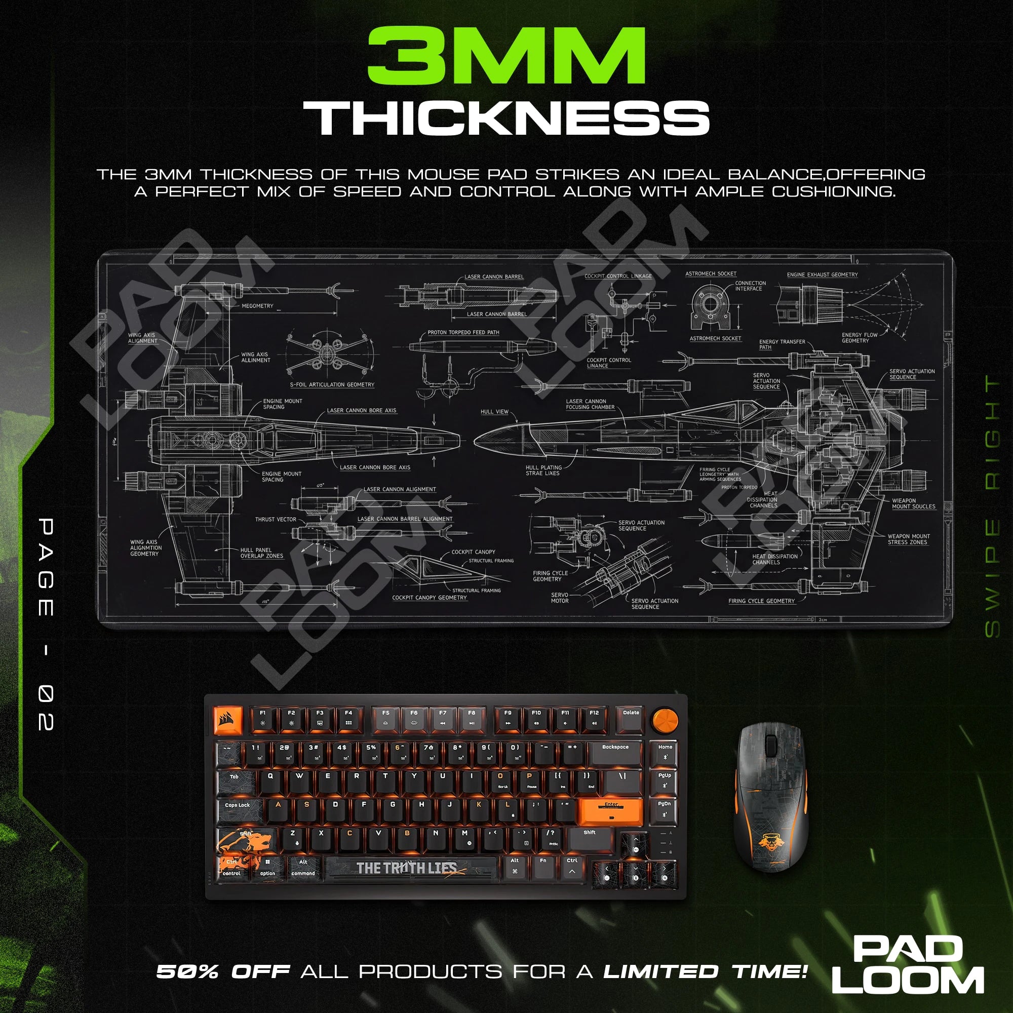 X-Wing Blueprint Mouse Pad - Star Wars Desk Mat