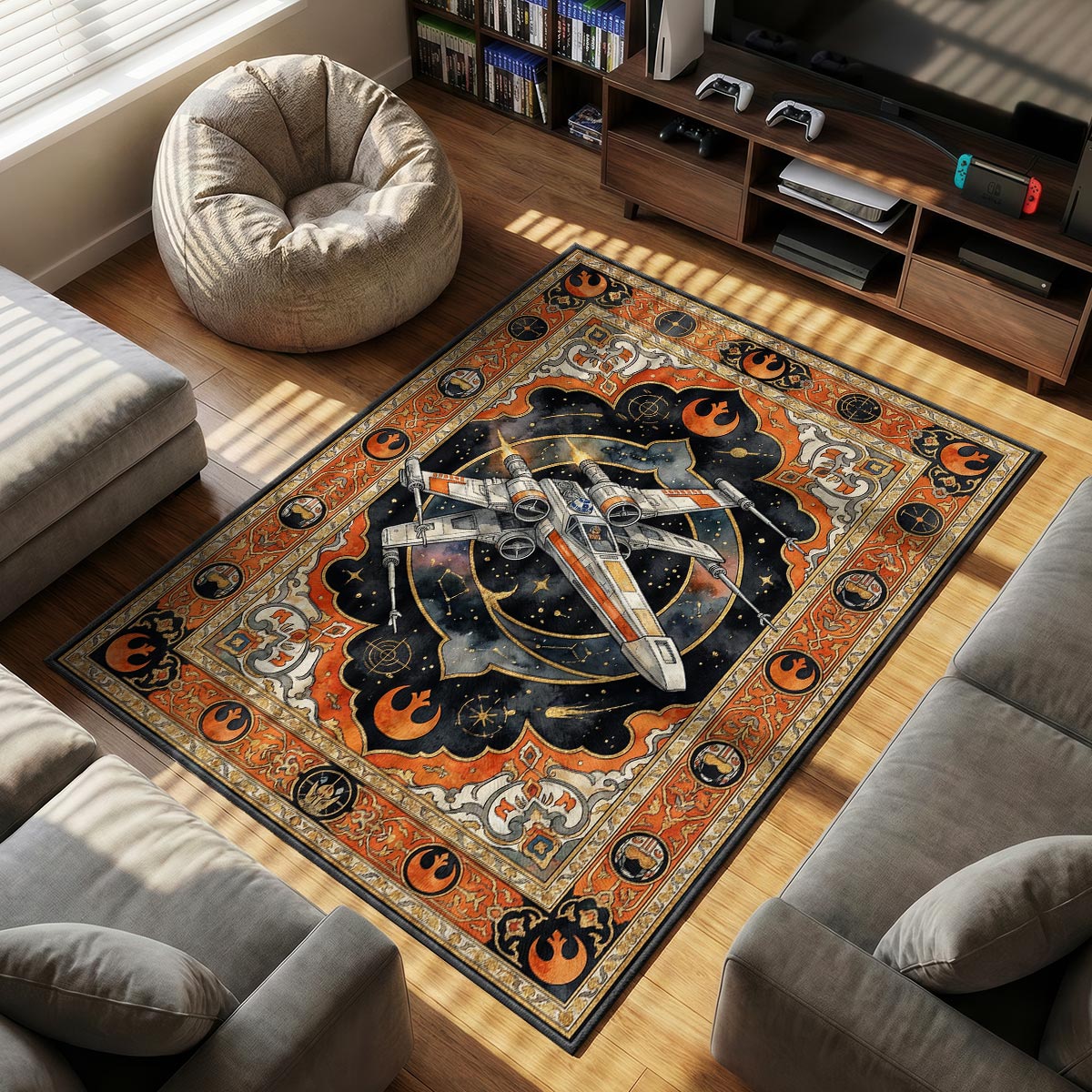 X Wing themed area rug for home decor fans