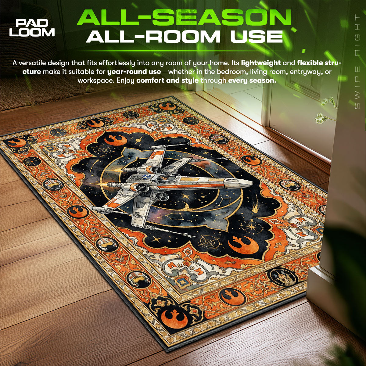 X Wing Rebel Starfighter Star Wars Room fan rug — premium quality print