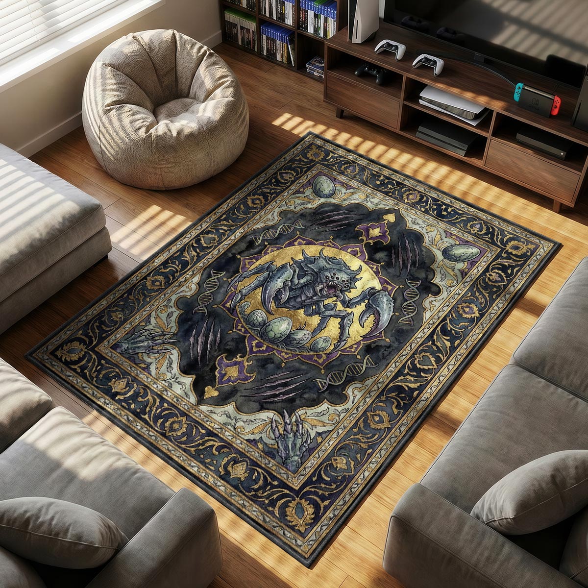Alien Hatchling themed area rug for home decor fans