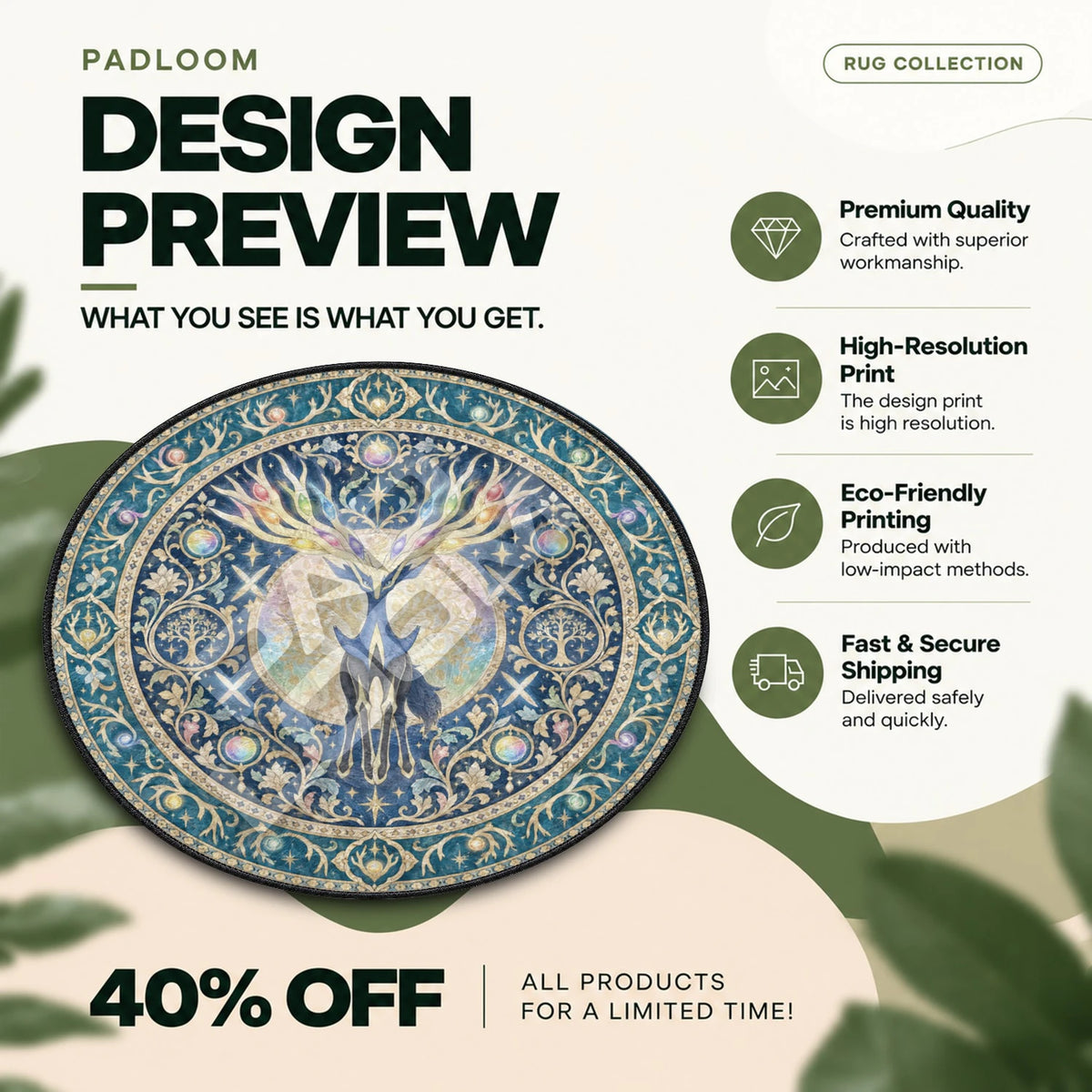 Xerneas Rainbow Pokemon round rug full design preview