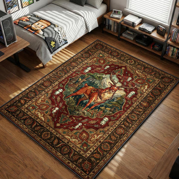 Princess Mononoke Yakul red elk standing in forest vintage Persian art style area rug and floor mat