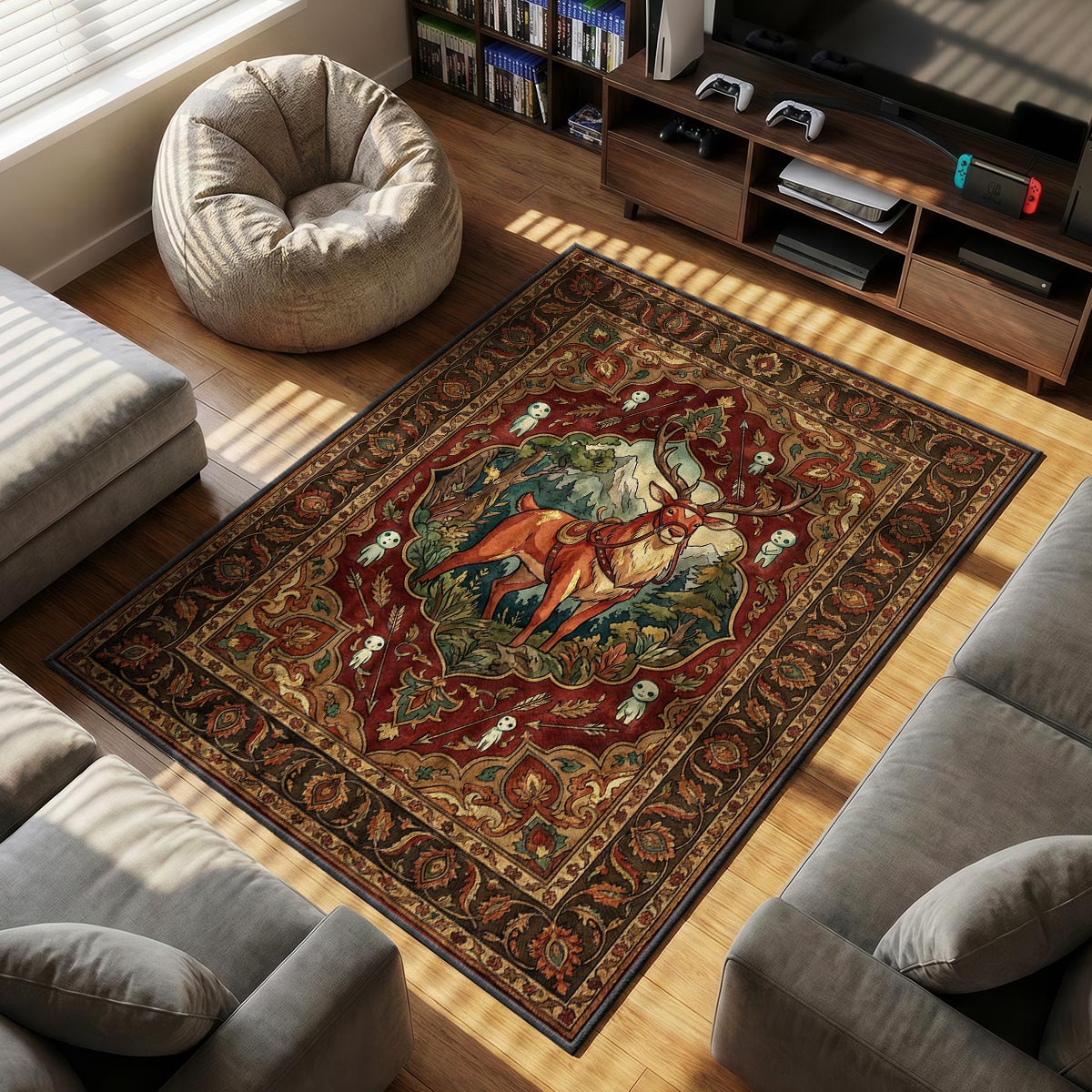 Yakul Red themed area rug for home decor fans