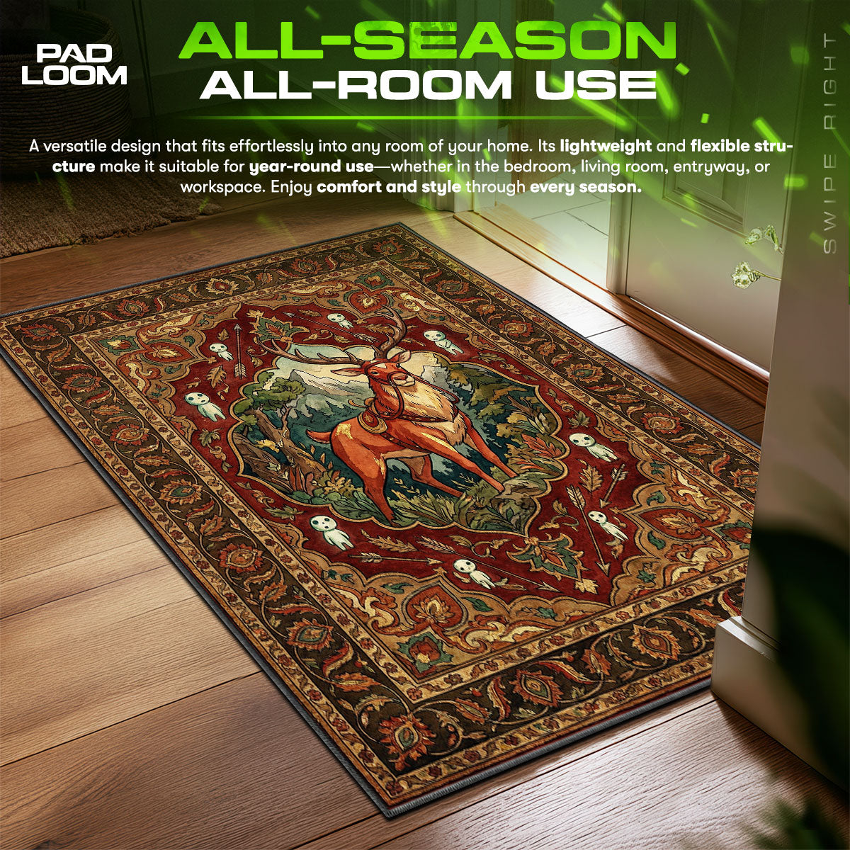 Yakul Red Elk Princess Mononoke Chair fan rug — premium quality print