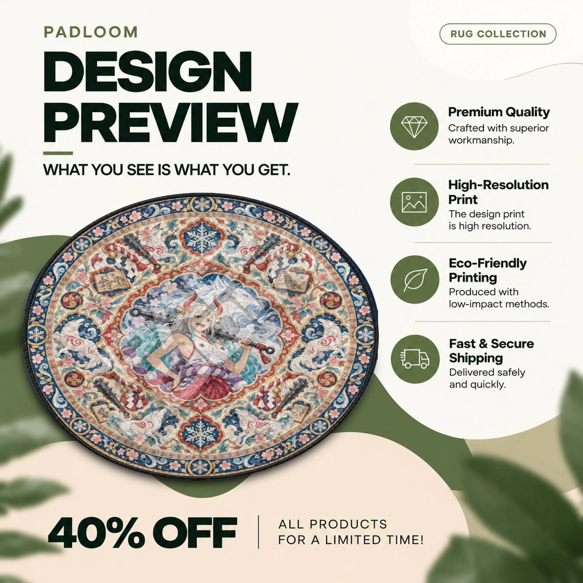 Yamato Blossom One Piece round rug full design preview