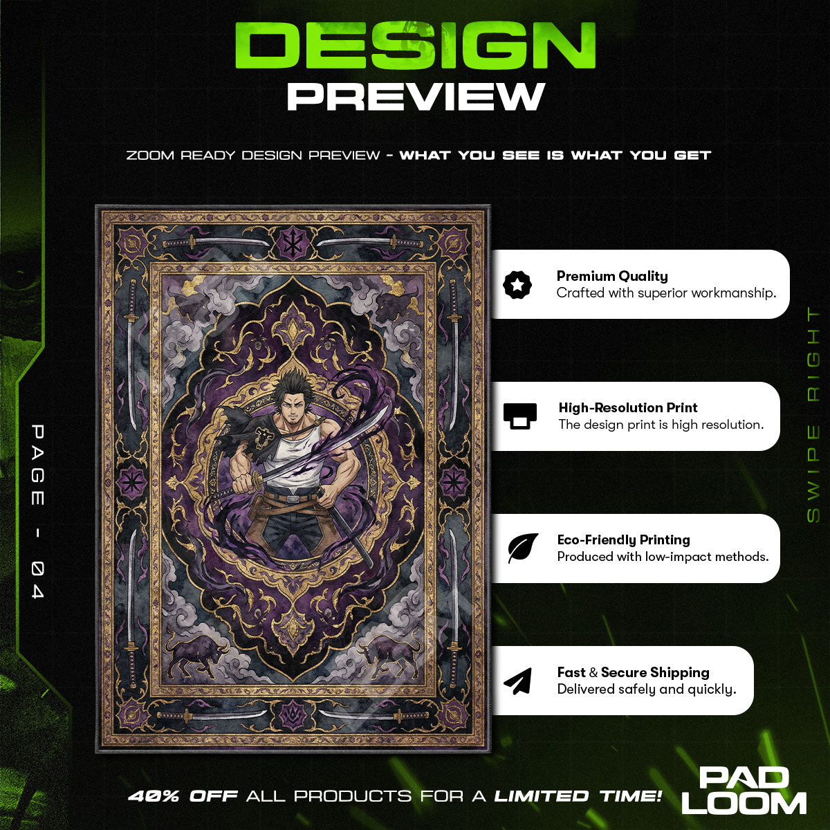 Yami Sukehiro Dark Magic Rug - Black Clover Chair Mat