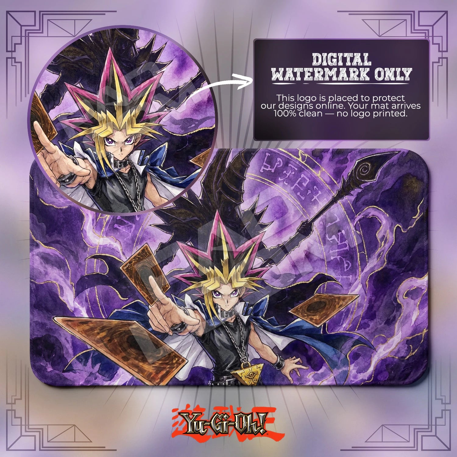 Yami Yugi Shadow artwork close-up on Yugioh playmat