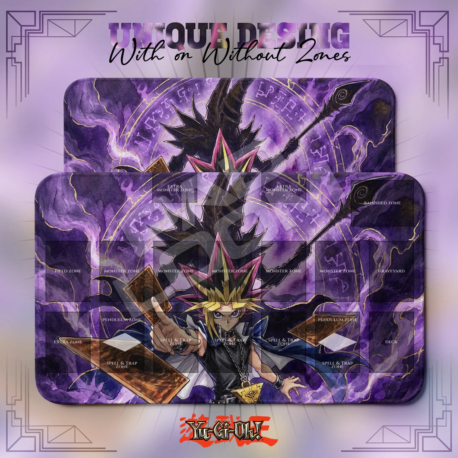 Yami Yugi Shadow Playmat – With Zones and Without Zones layouts compared