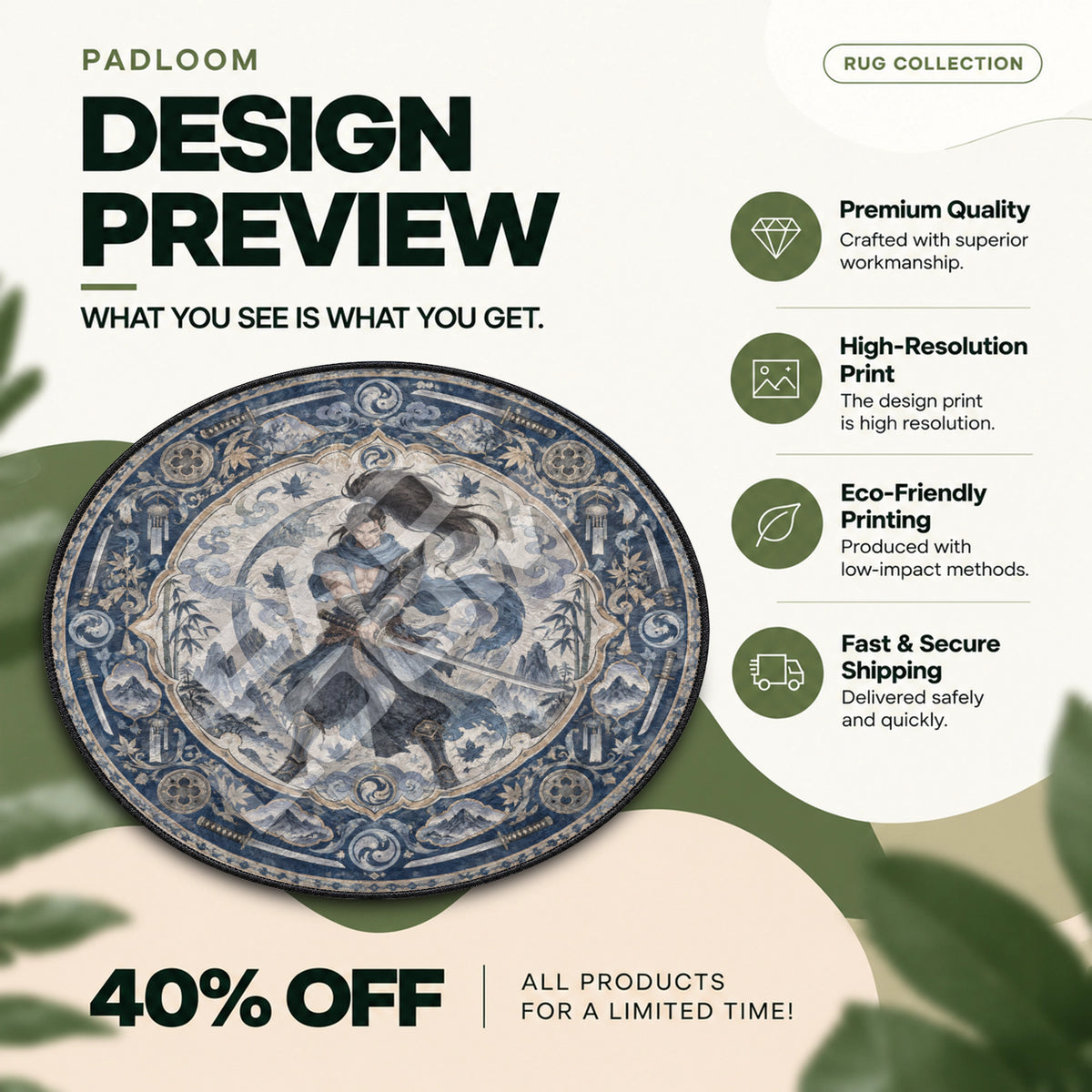 Yasuo Indigo Round Rug - League of Legends Chair Mat
