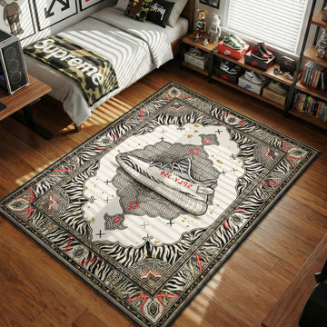 Yeezy Boost 350 V2 Zebra sneaker illustration on grey baroque background hypebeast area rug
