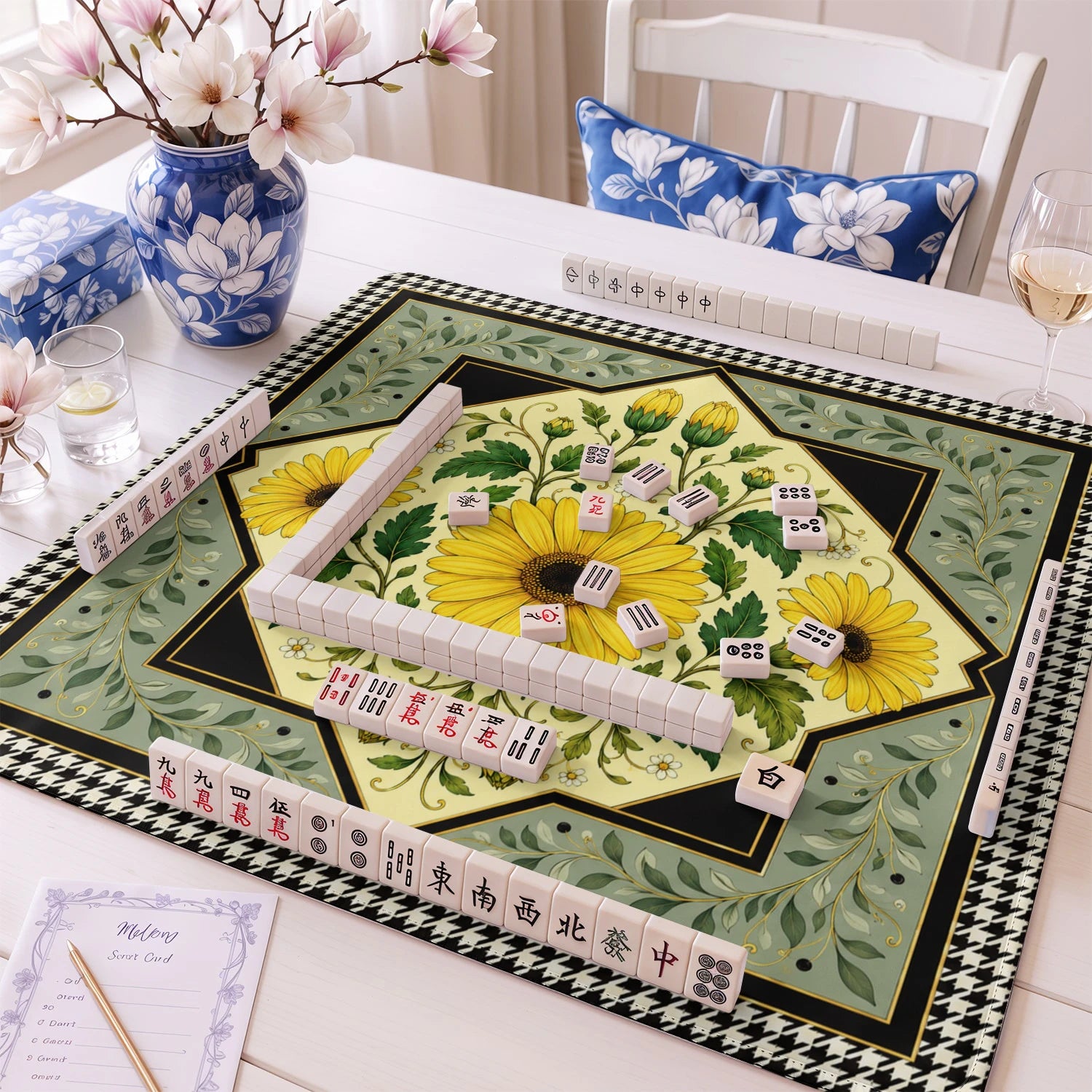 Yellow Daisy mahjong mat – M (60x60 cm) and L (81x81 cm) sizes