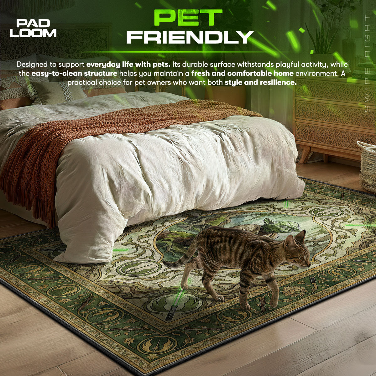 Detailed close-up of Yoda rug pattern