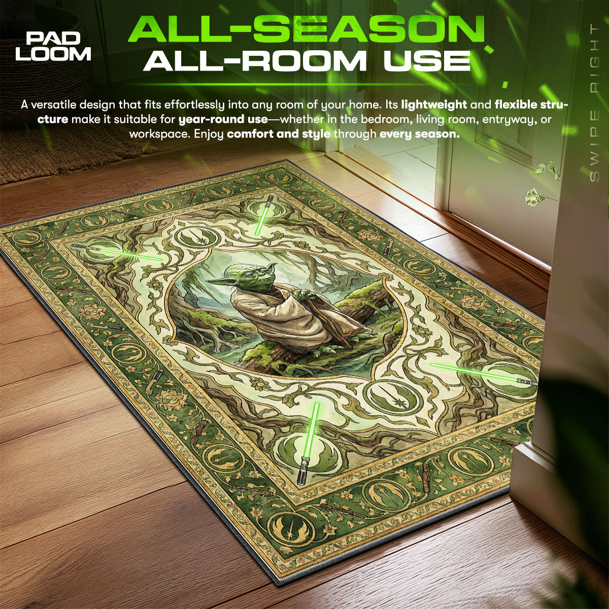 Yoda Dagobah Vibe Star Wars Room fan rug — premium quality print