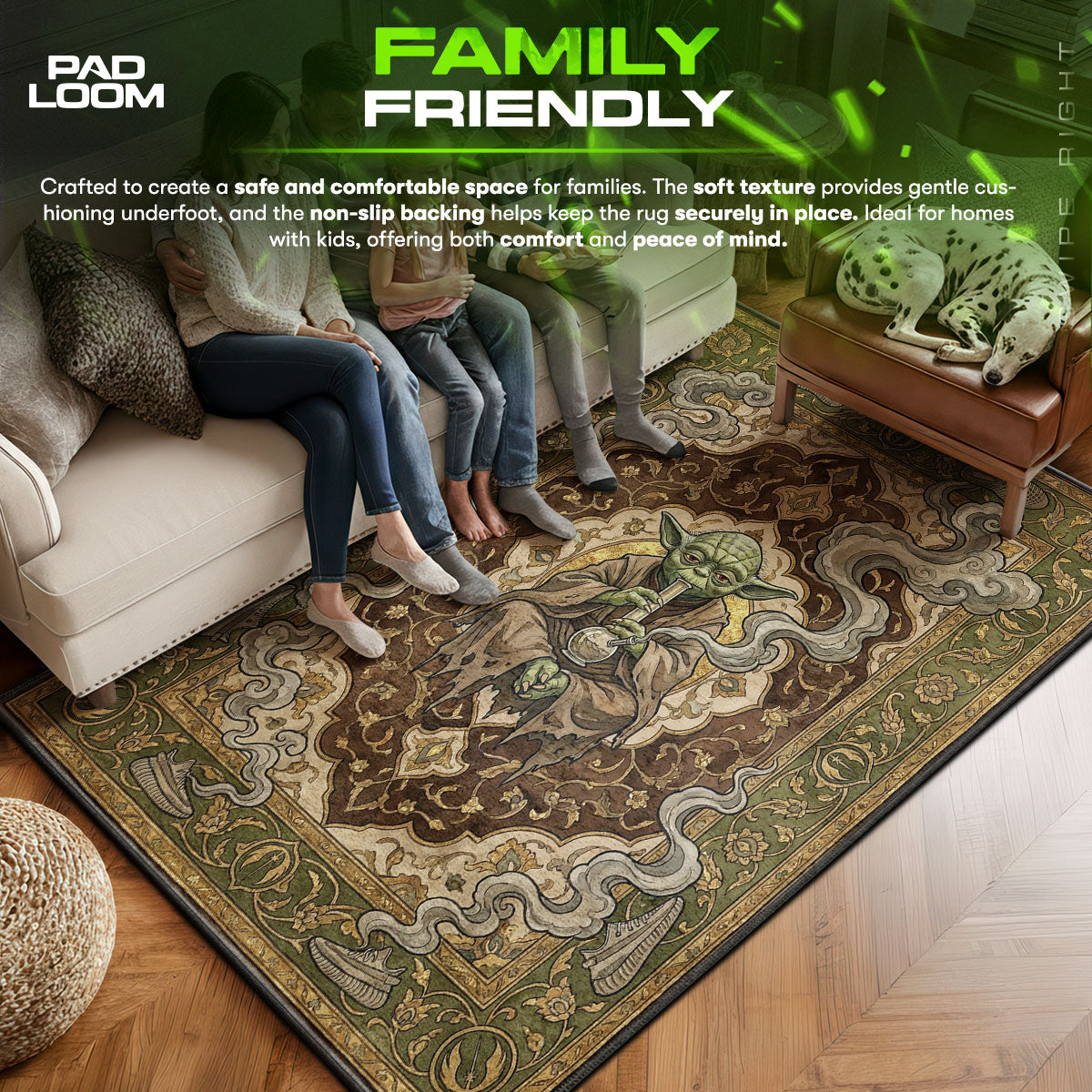 Smoking area rug showing full home decor artwork