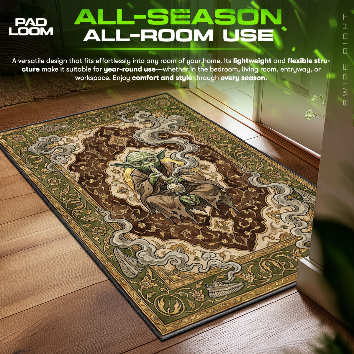 Smoking Yoda Persian Hypebeast Floor fan rug — premium quality print