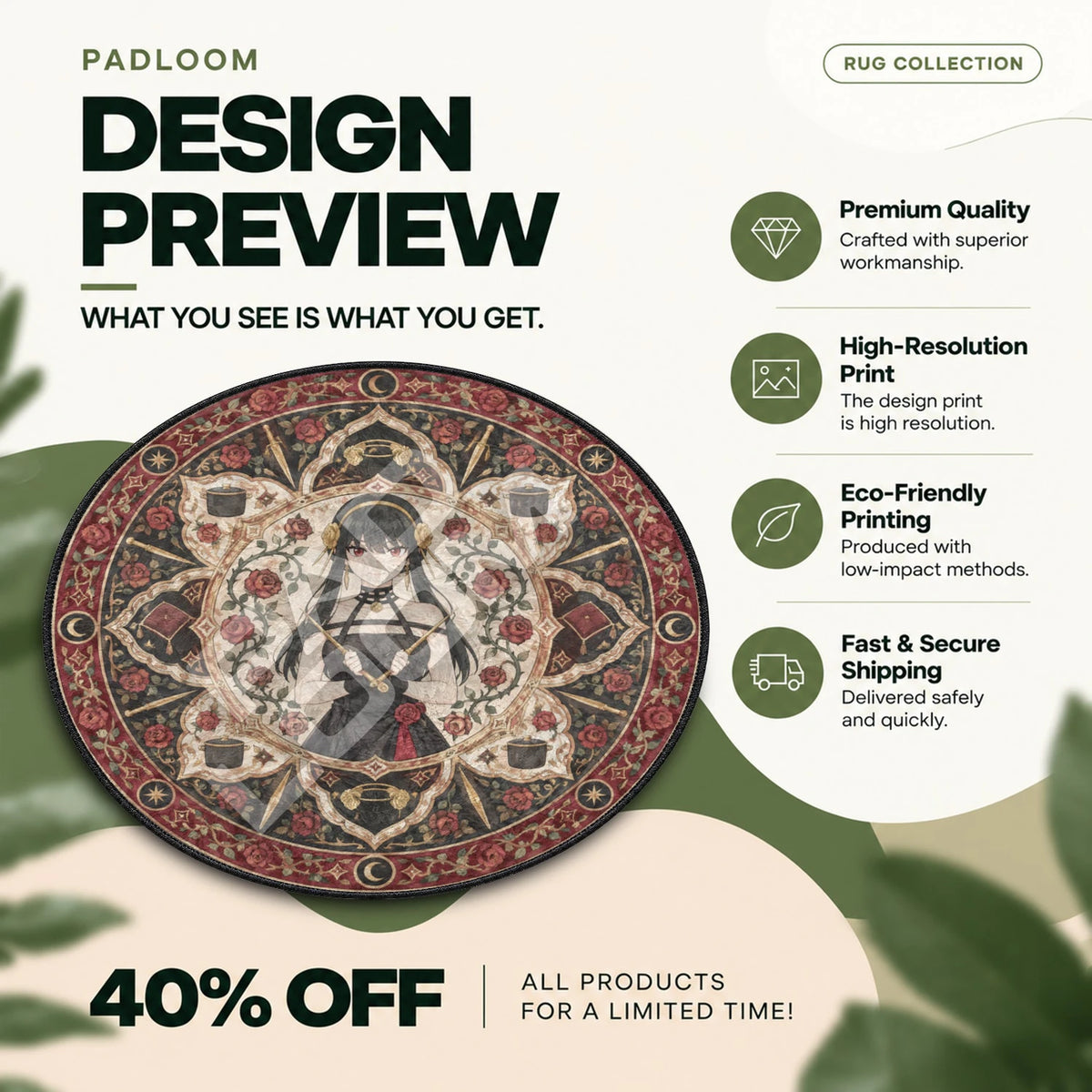Yor Rose Spy x Family round rug full design preview