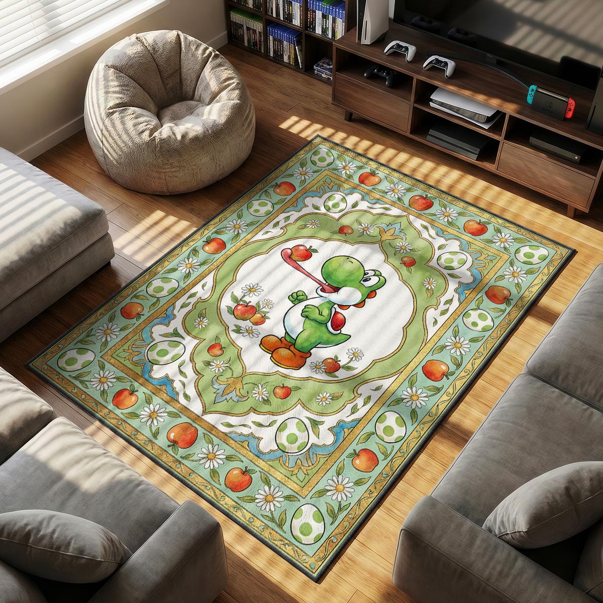 Yoshi Apple themed area rug for home decor fans