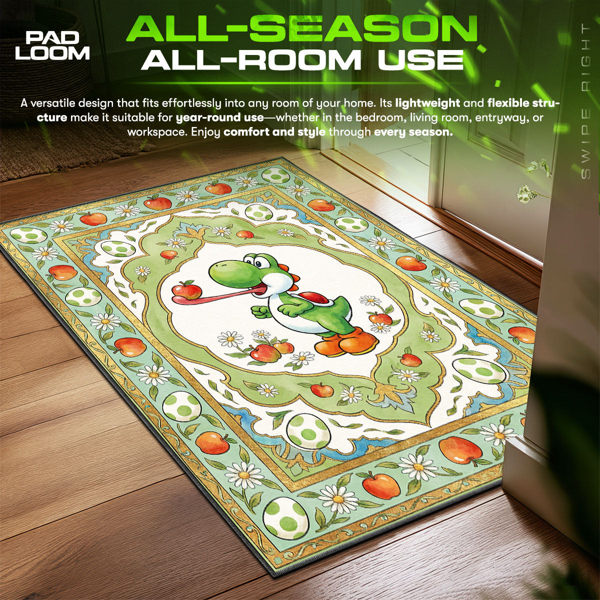 Yoshi Apple Catch Super Mario Chair fan rug — premium quality print