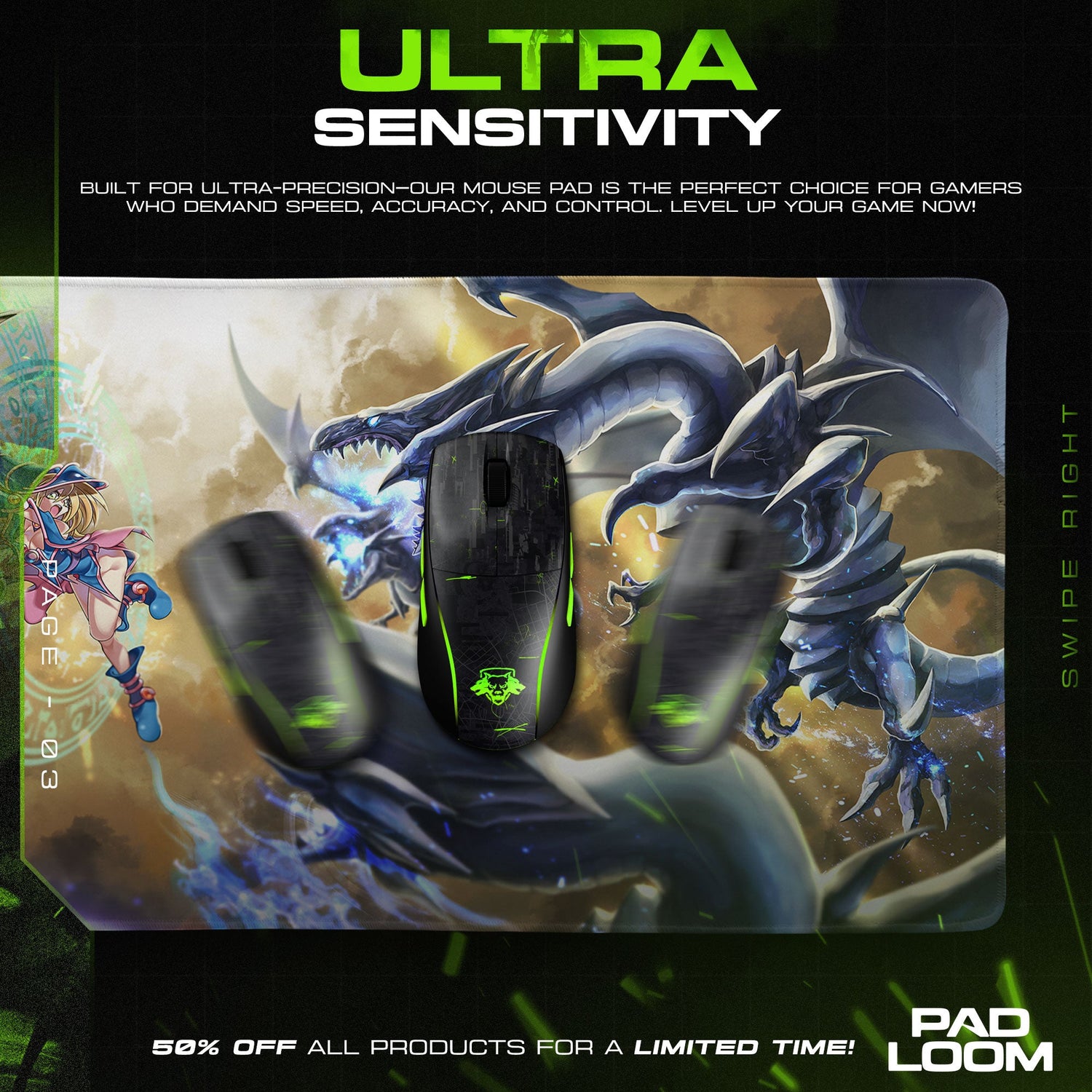 Yu-Gi-Oh Blue-Eyes Battle Mouse Pad, Game Gaming Desk Mat Padloom