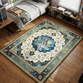 Yui floating with digital screens and hearts in floral border area rug and floor mat