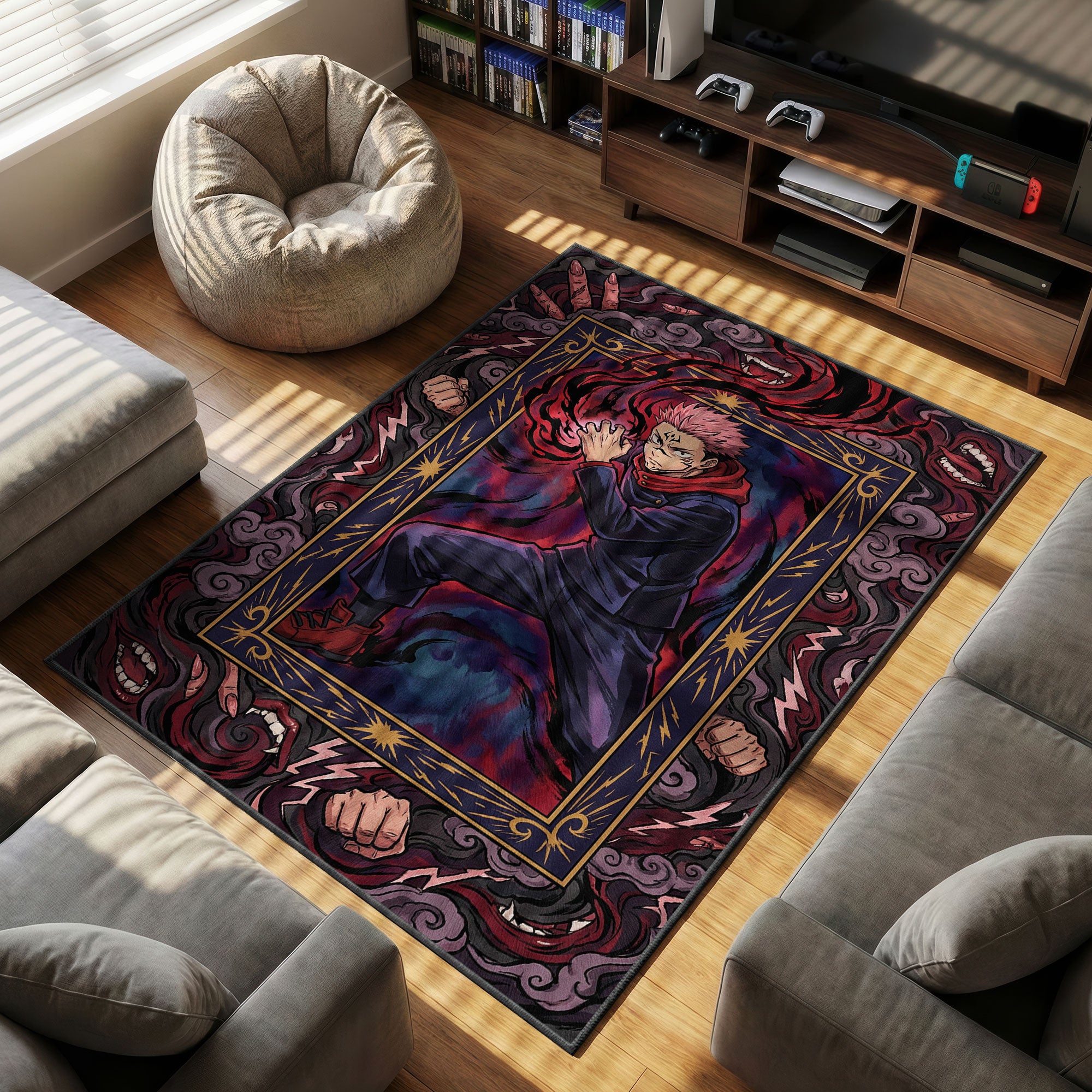 Yuji Itadori themed area rug for home decor fans
