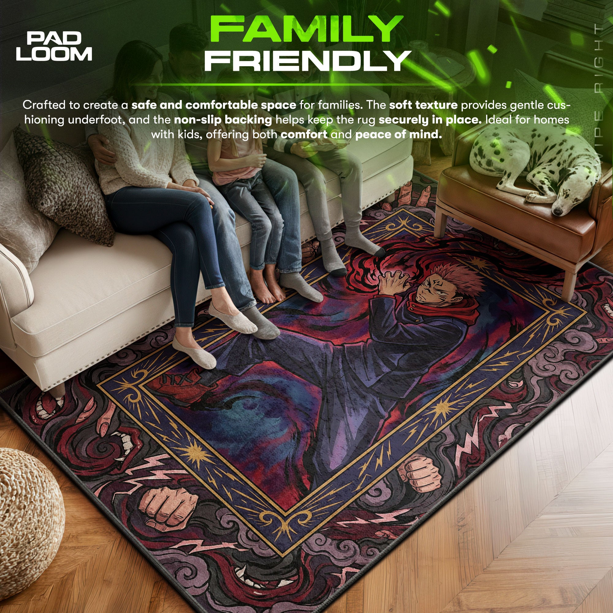 Yuji area rug showing full home decor artwork