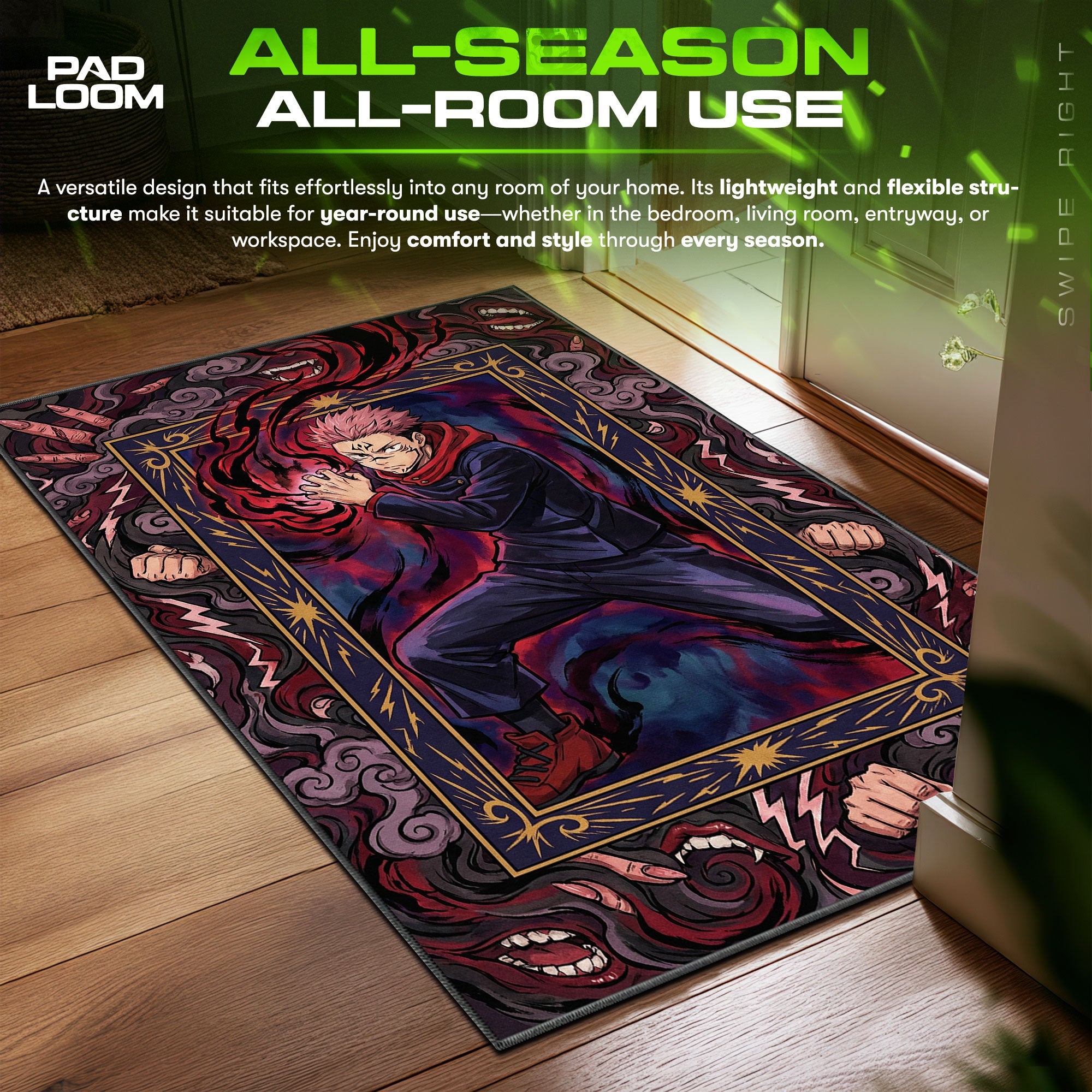 Yuji Itadori Sukuna Vessel Jujutsu Kaisen Chair fan rug — premium quality print