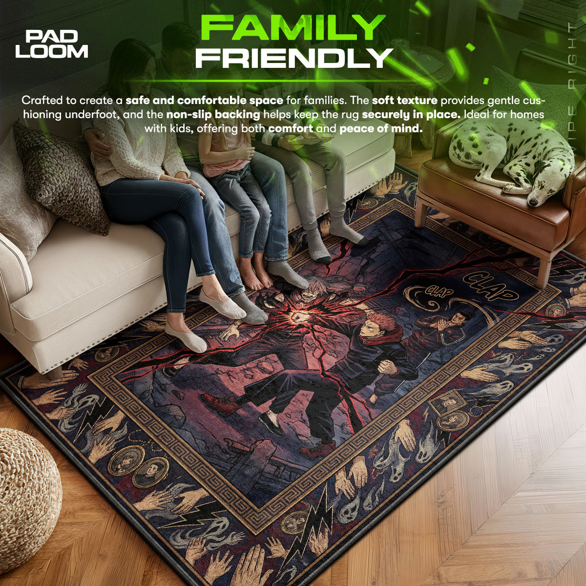 Yuji area rug showing full home decor artwork