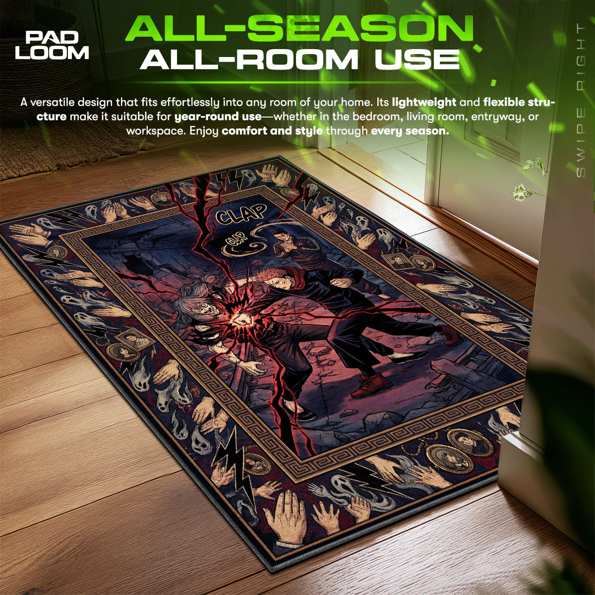 Yuji & Todo vs Mahito Boogie Woogie Jujutsu Kaisen Chair fan rug — premium quality print