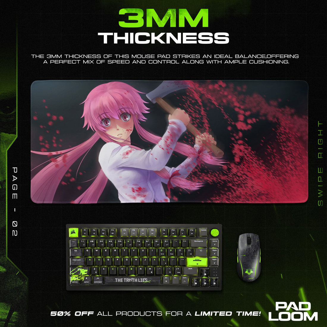 Yuno Gasai Mouse Pad - Pink Chaos Anime Desk Mat Padloom