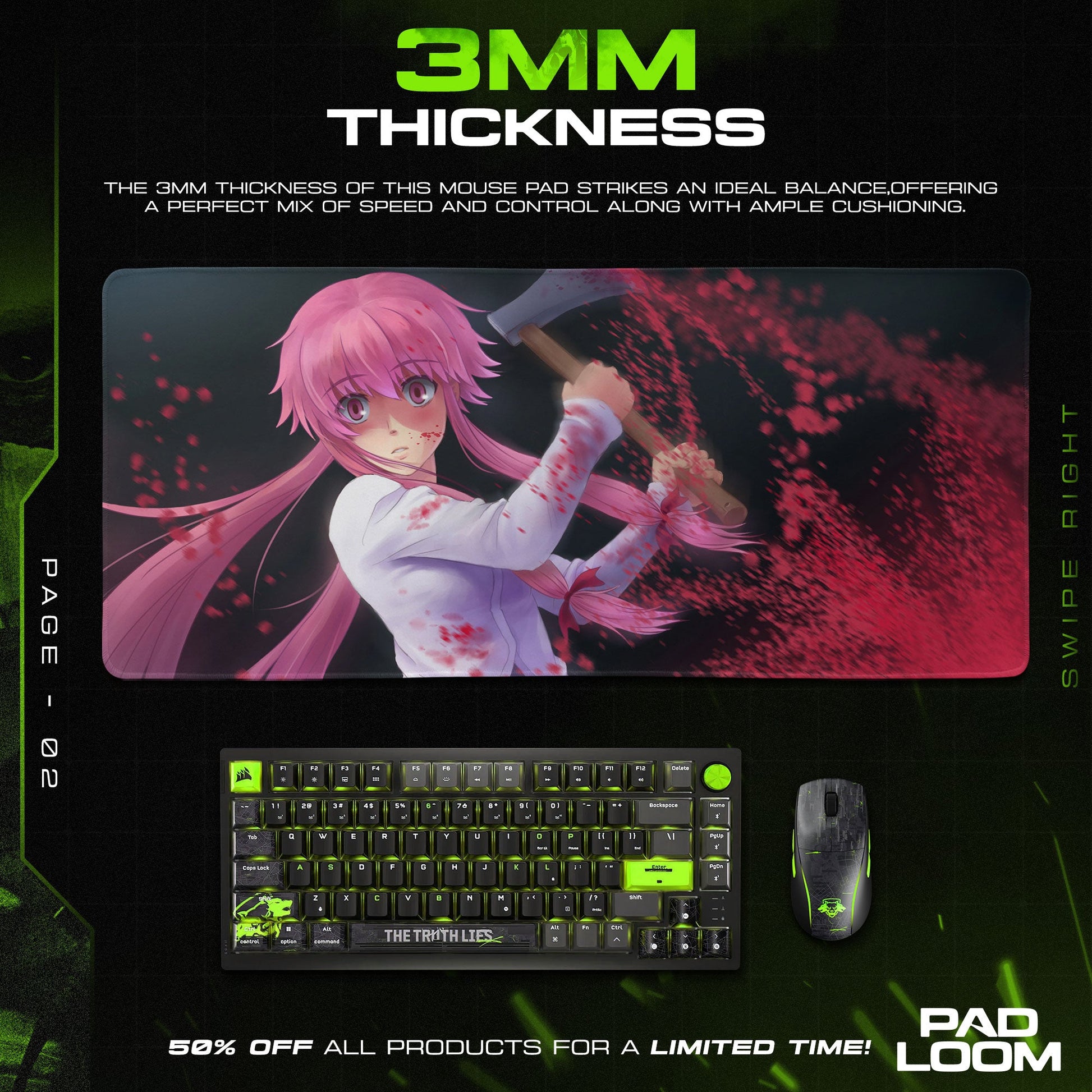 Yuno Gasai Mouse Pad - Pink Chaos Anime Desk Mat Padloom