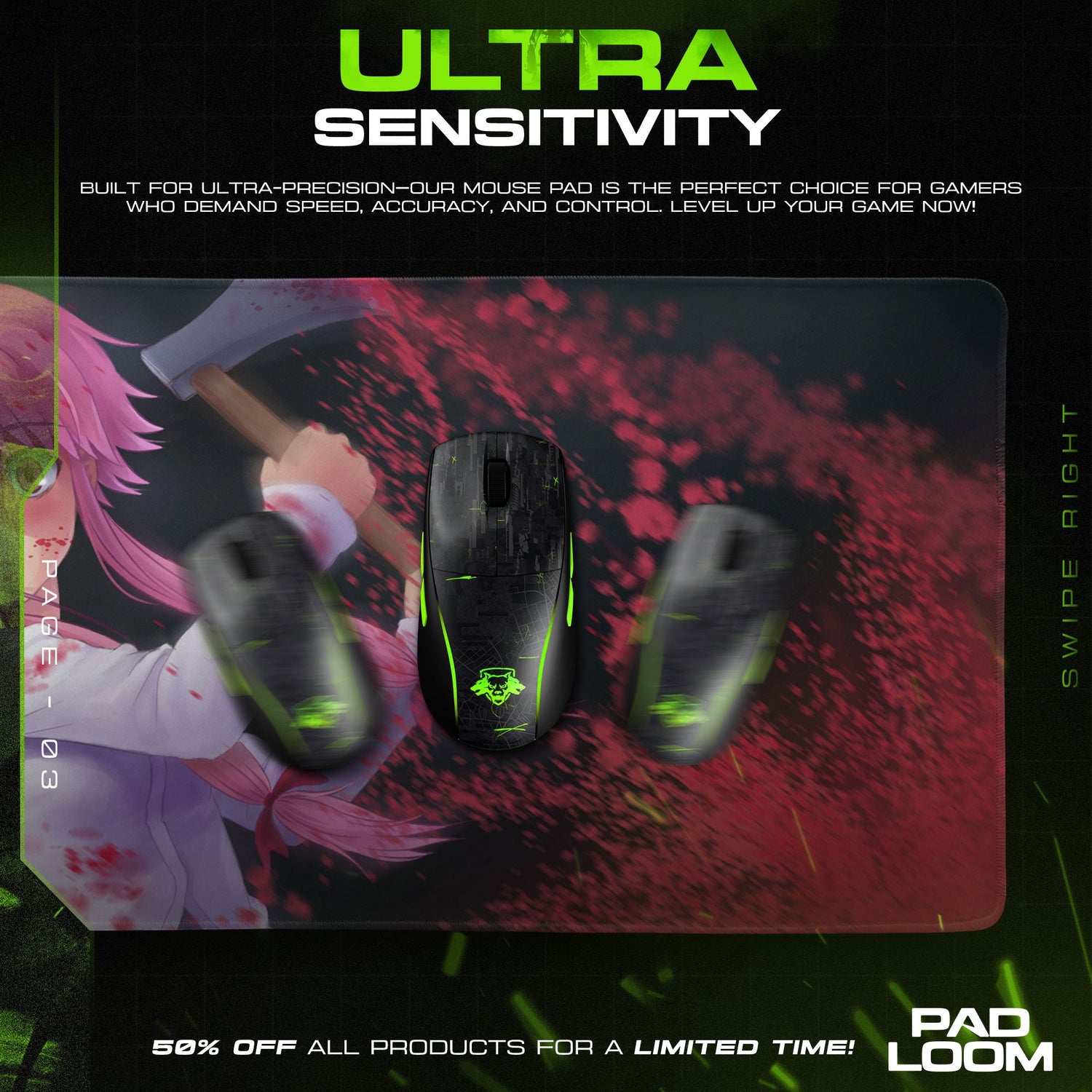 Yuno Gasai Mouse Pad - Pink Chaos Anime Desk Mat Padloom