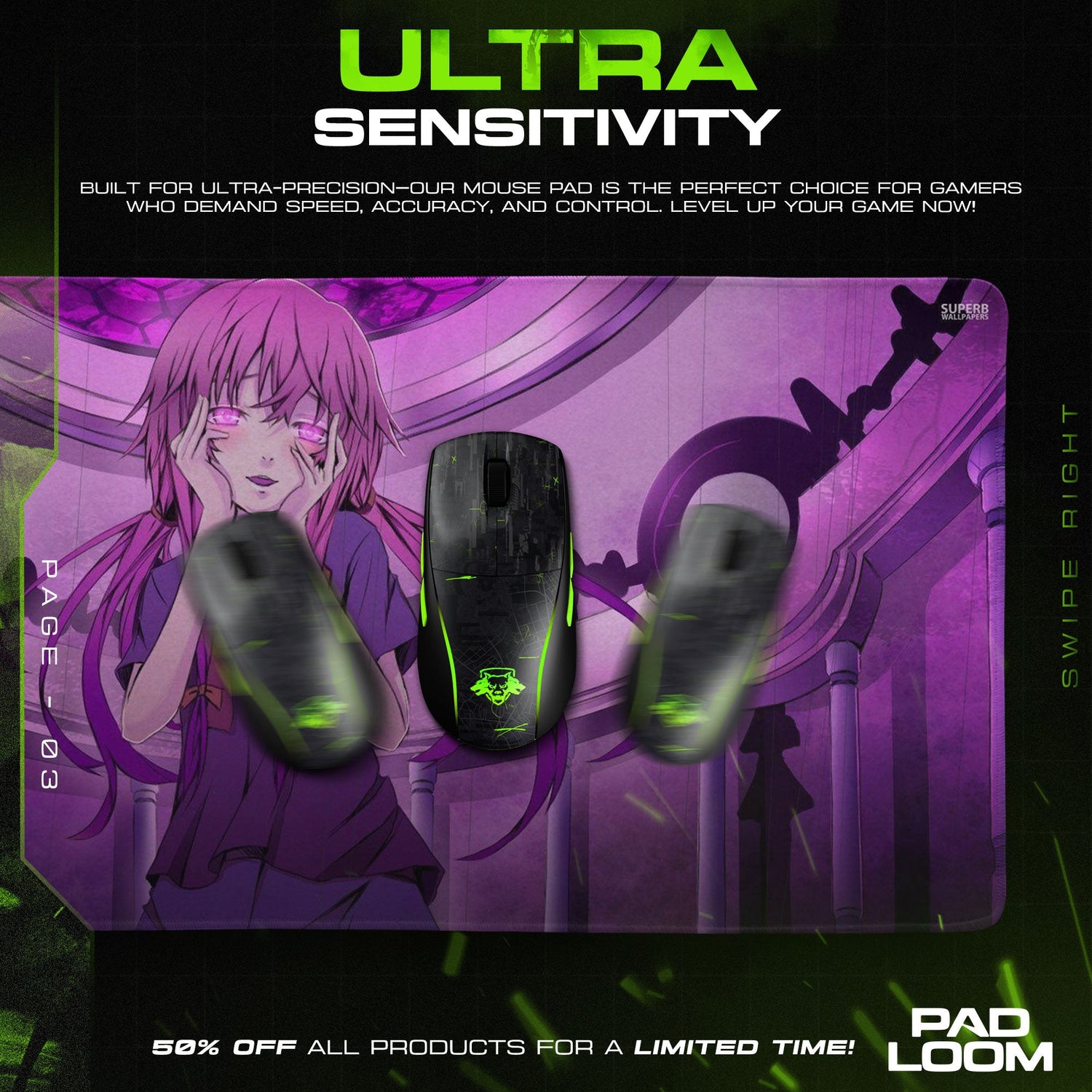 Yuno Gasai Mouse Pad - Dark Pulse Anime Desk Mat Padloom