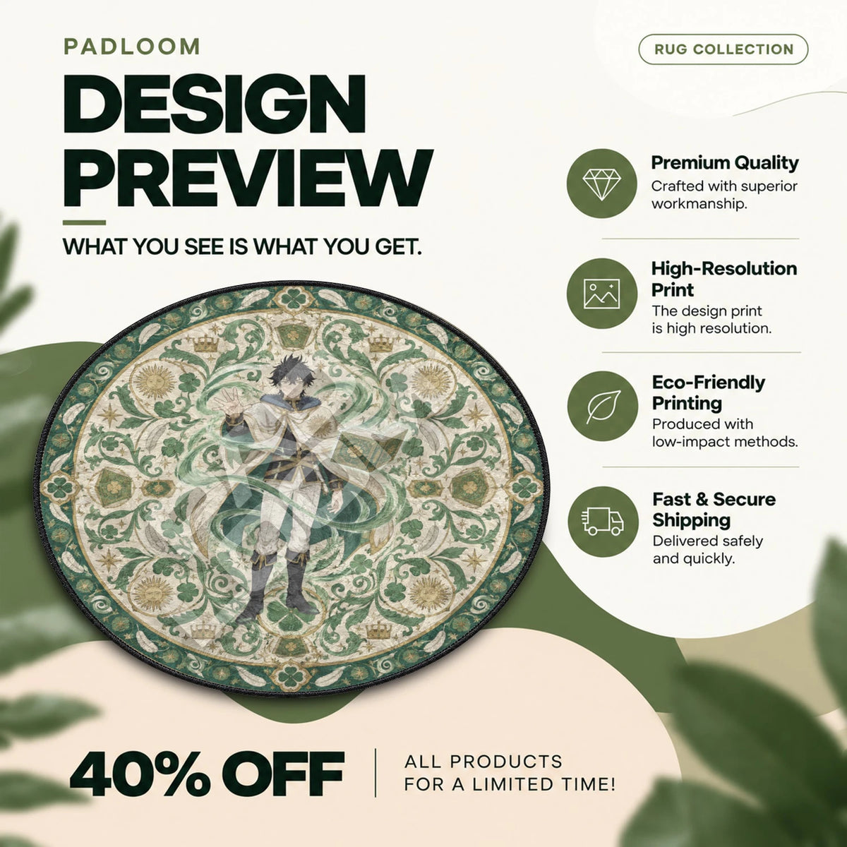 Yuno Grimoire Black Clover round rug full design preview