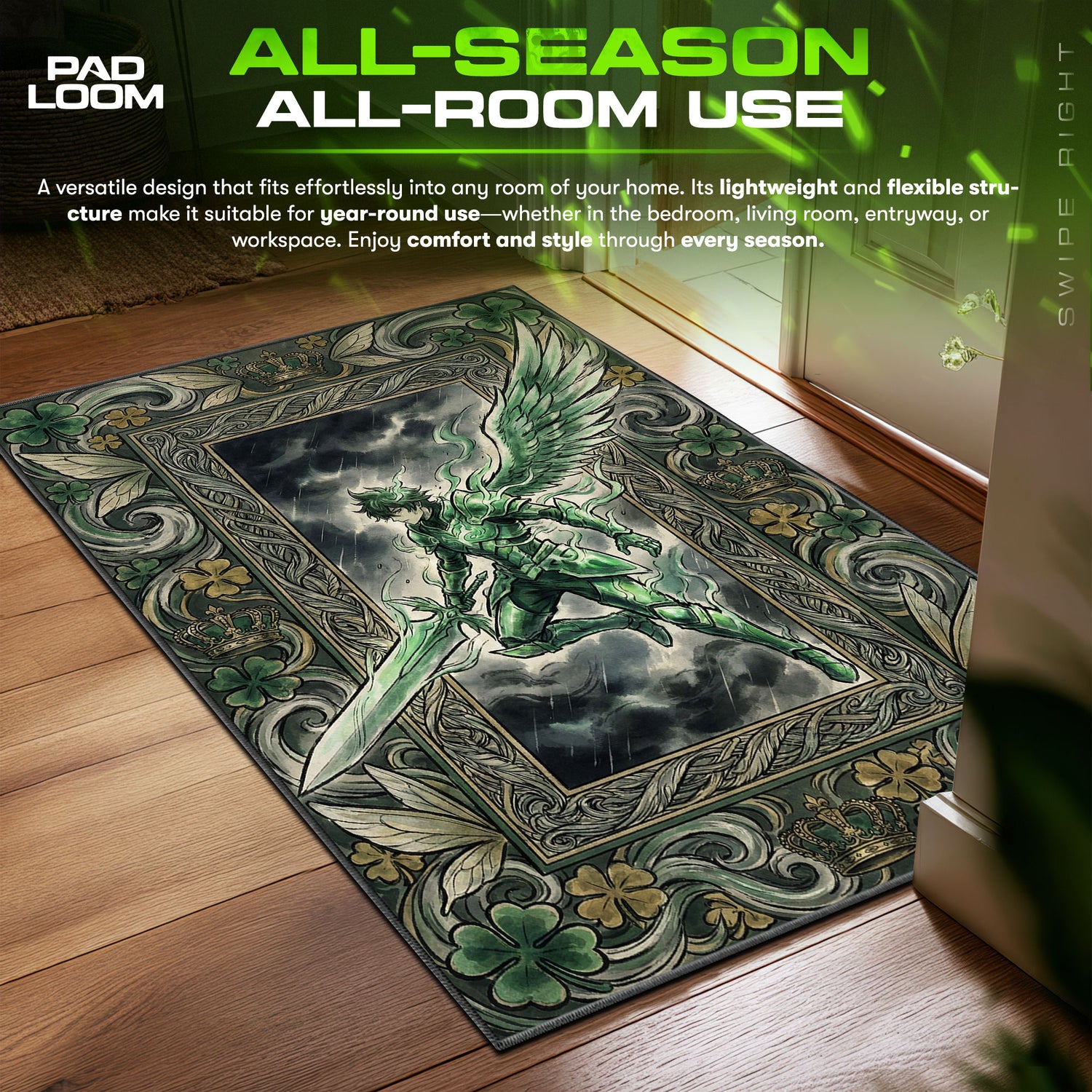 Yuno Spirit Dive Royal Art Black Clover Chair fan rug — premium quality print