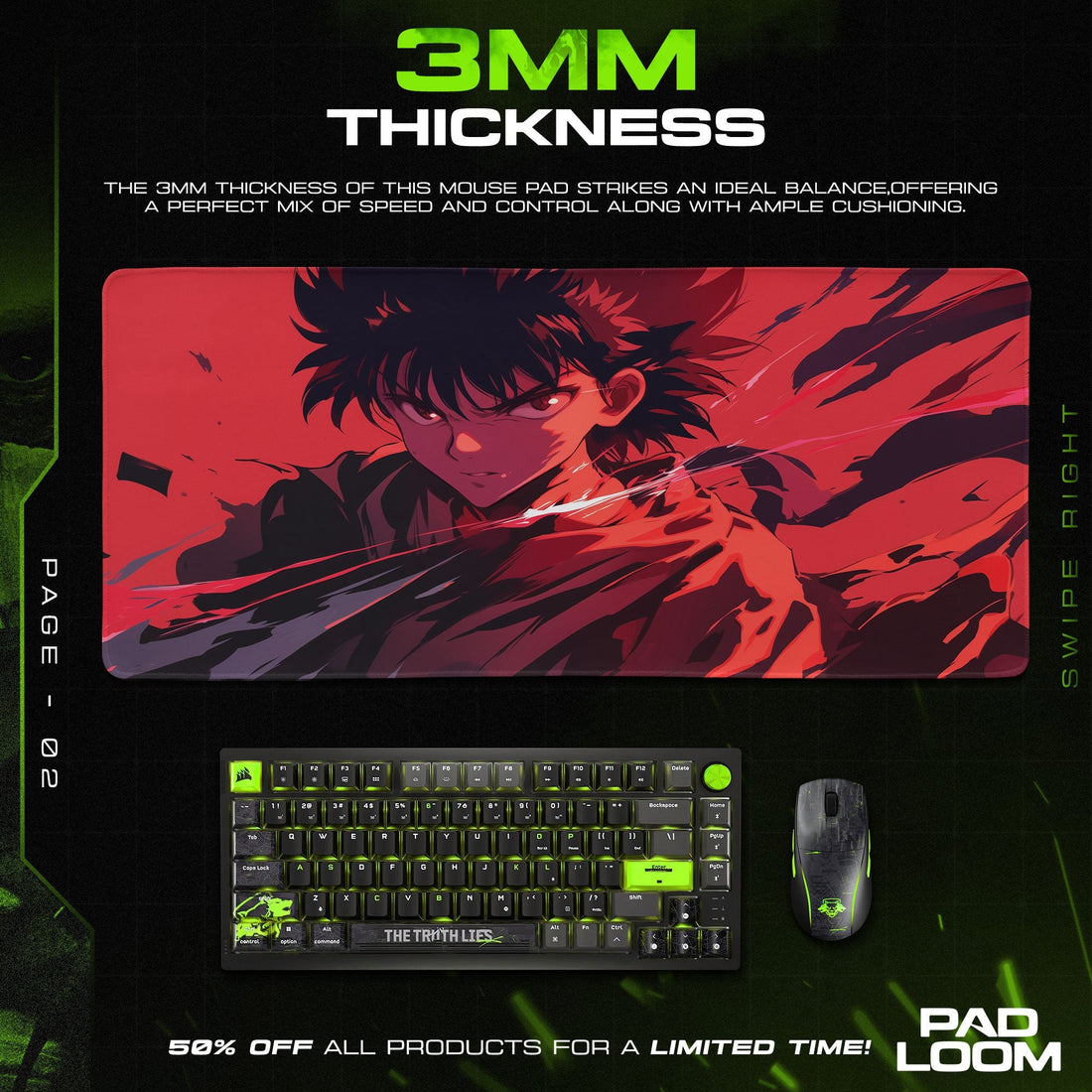 Yusuke Urameshi Mouse Pad - Spirit Power Anime Desk Mat Padloom