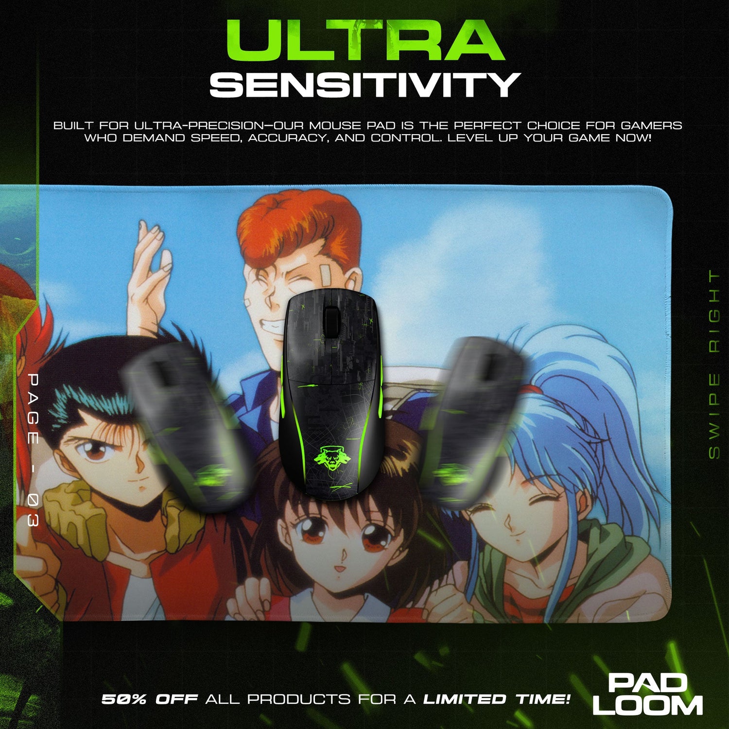 Yusuke Urameshi Mouse Pad - Spirit Team Anime Desk Mat Padloom