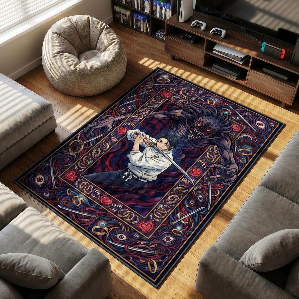Yuta Okkotsu themed area rug for home decor fans
