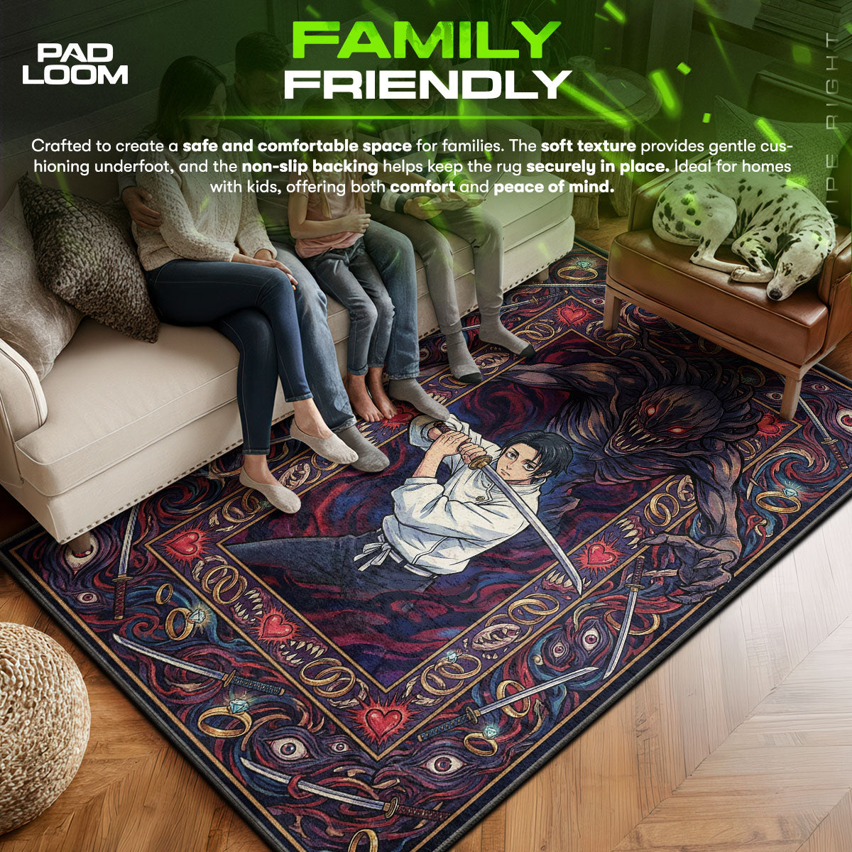 Yuta area rug showing full home decor artwork