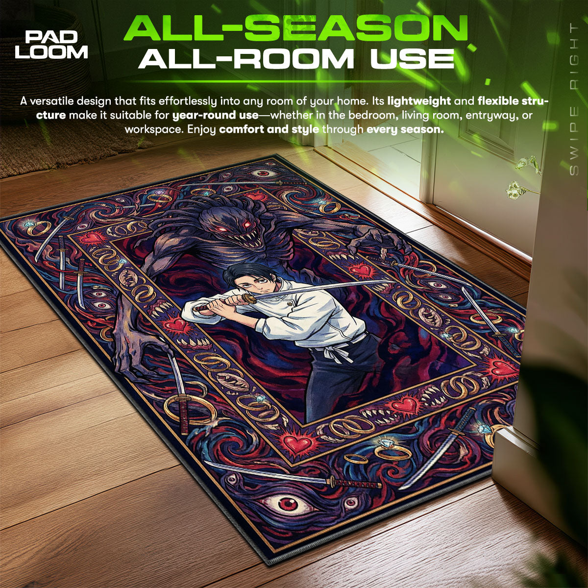 Yuta Okkotsu Pure Love Jujutsu Kaisen Chair fan rug — premium quality print